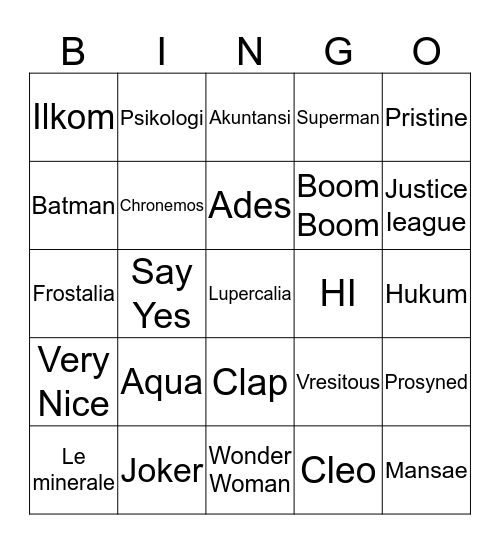 Bingo bing bing. Bingo Card