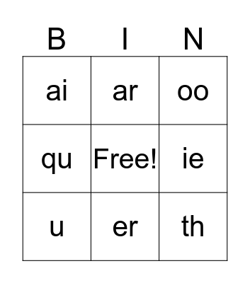 BINGO PHONICS Bingo Card