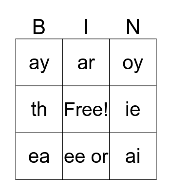 BINGO PHONICS Bingo Card