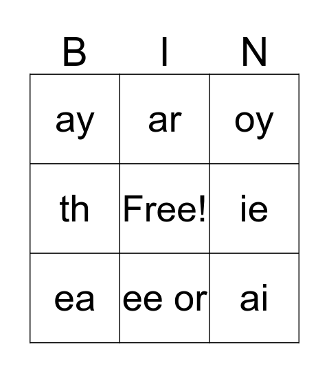 BINGO PHONICS Bingo Card