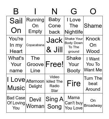 70's Hits Bingo Card
