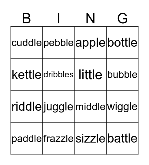 Double Letters with Consonant -le Endings Bingo Card