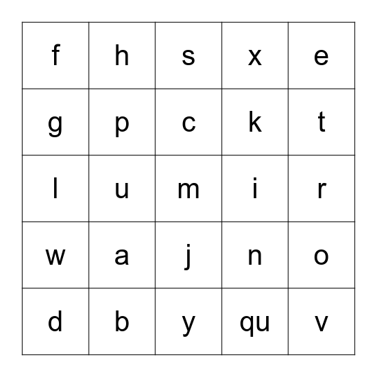 Letter Sounds Bingo Card