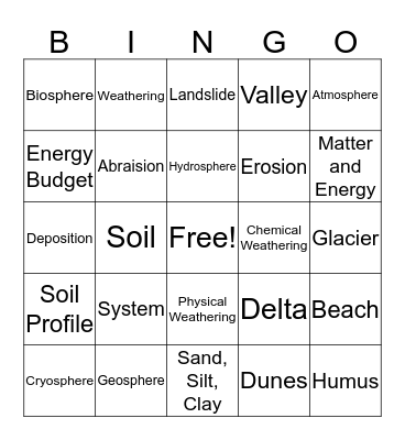 W/E/D and soil Bingo Card
