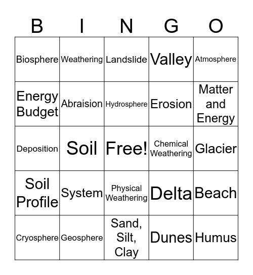 W/E/D and soil Bingo Card