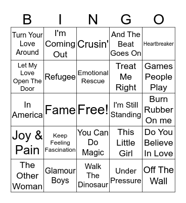 80s Hits Bingo Card