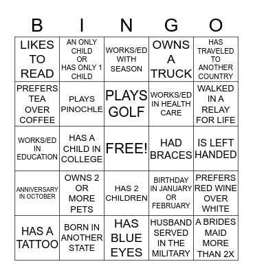 SEASON'S BRIDAL SHOWER Bingo Card