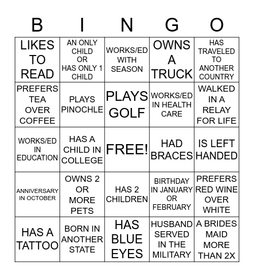 SEASON'S BRIDAL SHOWER Bingo Card