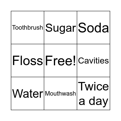 Oral Health Bingo Card