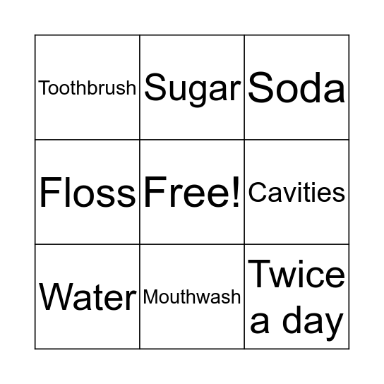 Oral Health Bingo Card