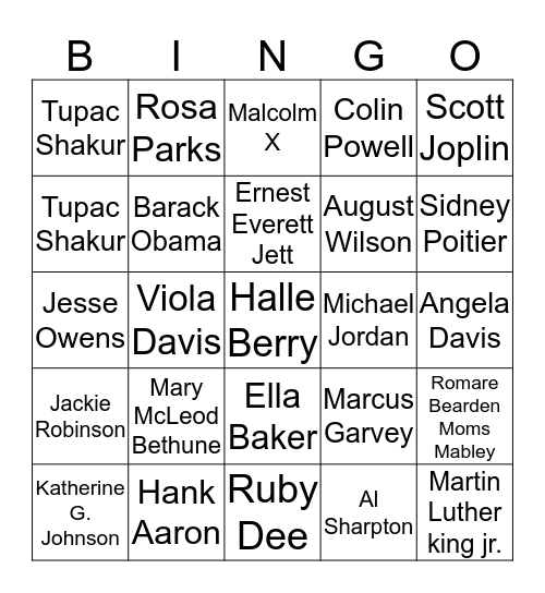 Black History Biography Bingo Card