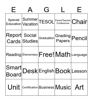 Purple Eagle Teacher Education Bingo! Bingo Card