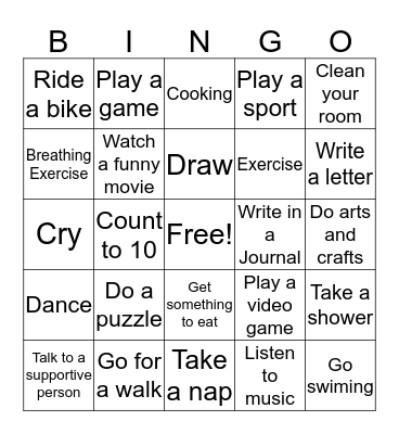 Coping Skills Bingo  Bingo Card