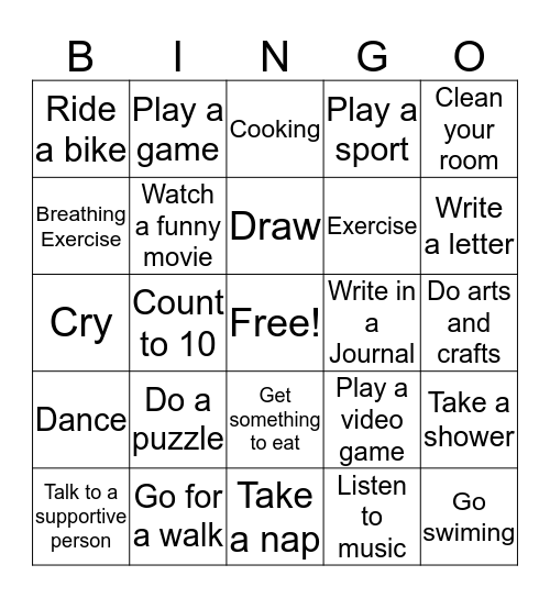 Coping Skills Bingo  Bingo Card