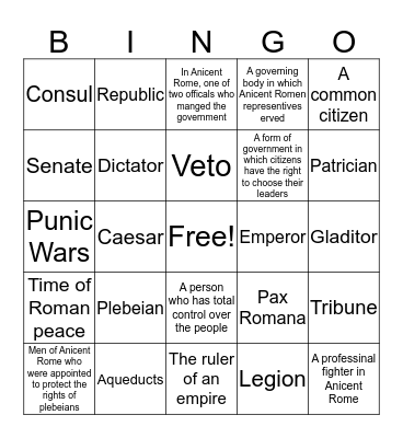 Anicent Rome  Bingo Card