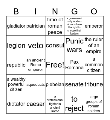 Ancient Rome Bingo Card