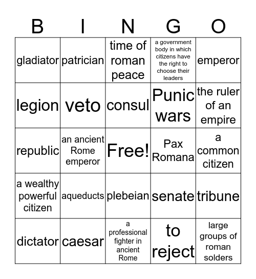 Ancient Rome Bingo Card