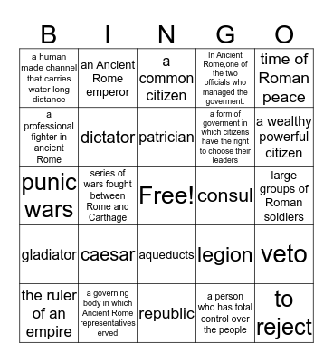 Ancient Rome Bingo Card