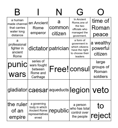 Ancient Rome Bingo Card