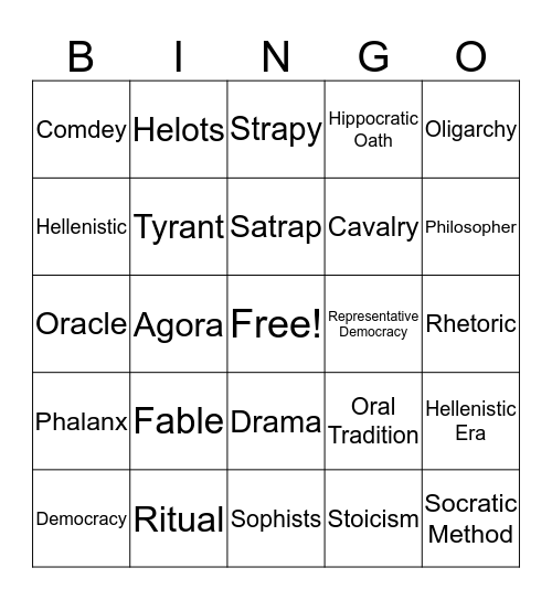 Ancient Greece Vocabulary Bingo Card