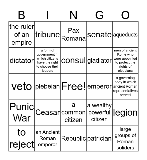 Ancient Rome Bingo Card