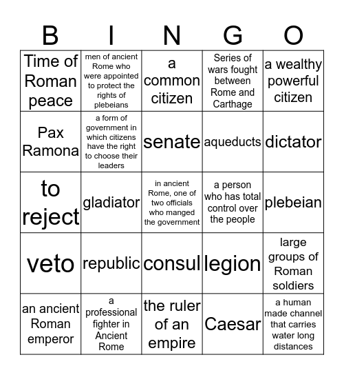 Ancient Rome Bingo Card