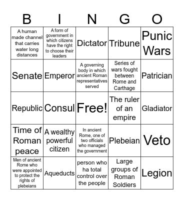 Ancient Rome Bingo Card