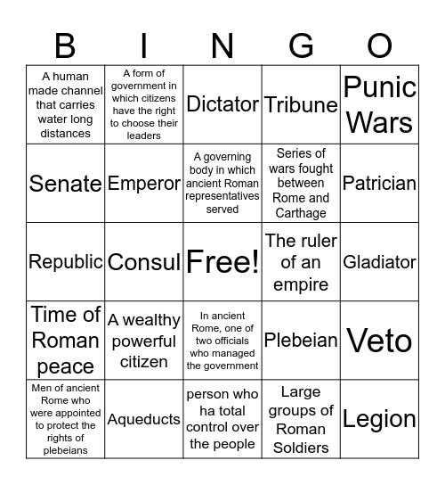 Ancient Rome Bingo Card