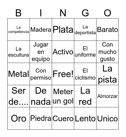 Vocab 5 Spanish 2 Bingo Card