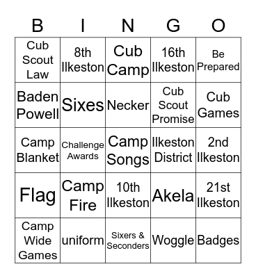 Cub Scout BINGO Card