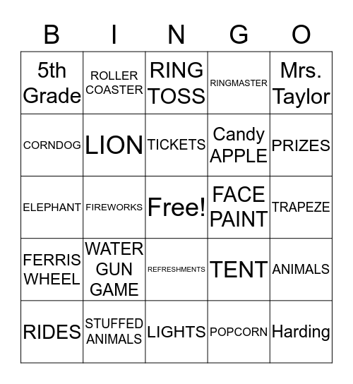 CARNIVAL BINGO  Bingo Card