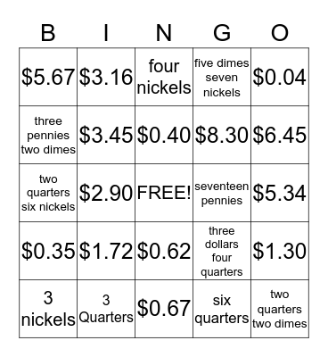 Counting Coins Bingo Card