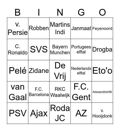 Voetbal bingokaarten  Bingo Card