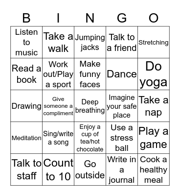 Coping Skills  Bingo Card