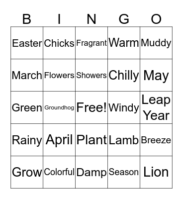 Spring Bingo Card