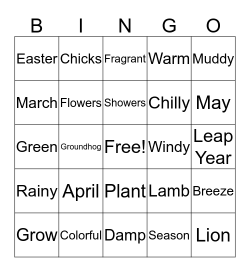 Spring Bingo Card