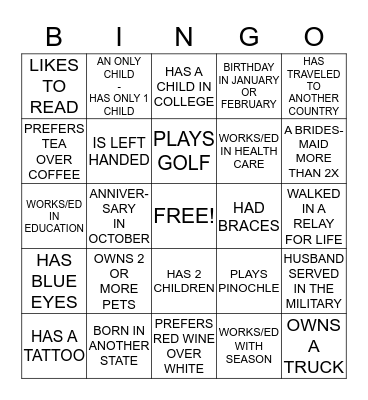 SEASON'S BRIDAL SHOWER Bingo Card