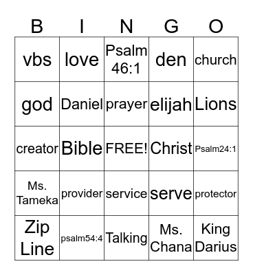 VBS Bingo Card
