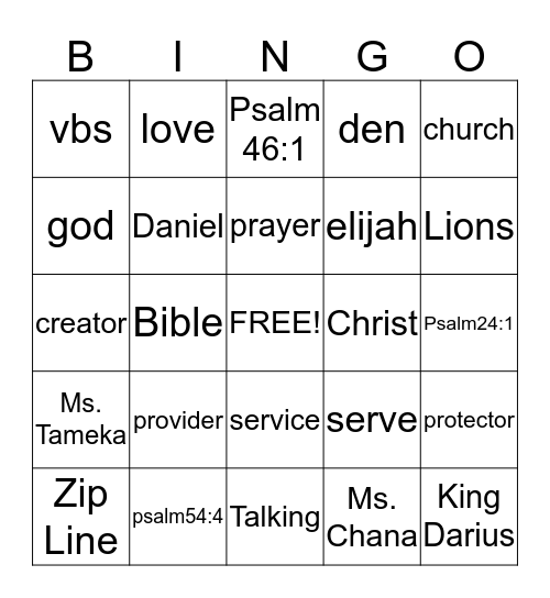 VBS Bingo Card