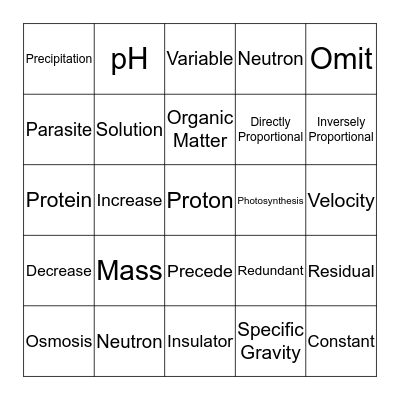 ACT VOCABULARY (Science) Bingo Card