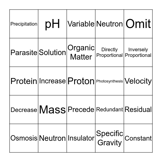 ACT VOCABULARY (Science) Bingo Card