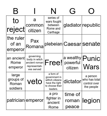 ancient Rome  Bingo Card