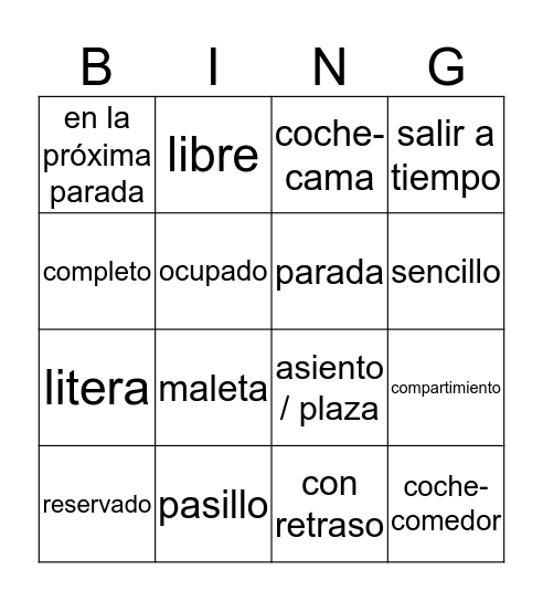 Spanish 2 C1 Group 2 Bingo Card