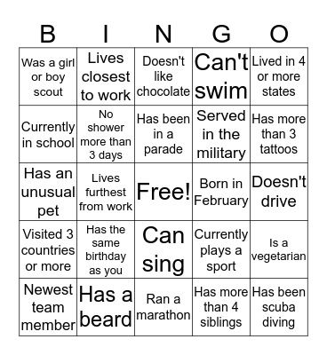 Division Party Bingo Card