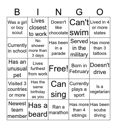 Division Party Bingo Card