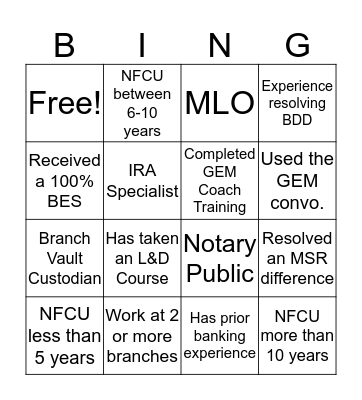 Team Leader BINGO Card