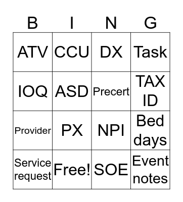 Untitled Bingo Card