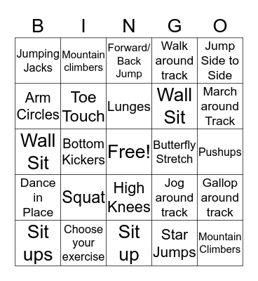 PE BINGO  Bingo Card