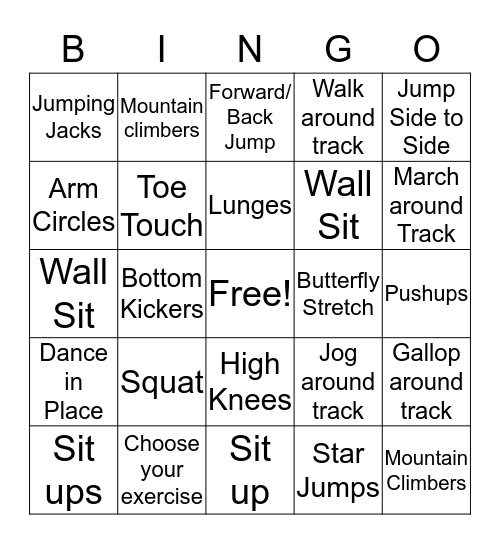 PE BINGO  Bingo Card