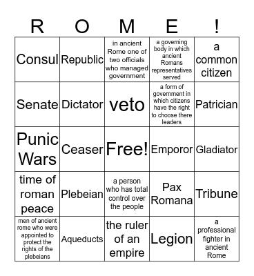 Ancient Rome Bingo Card